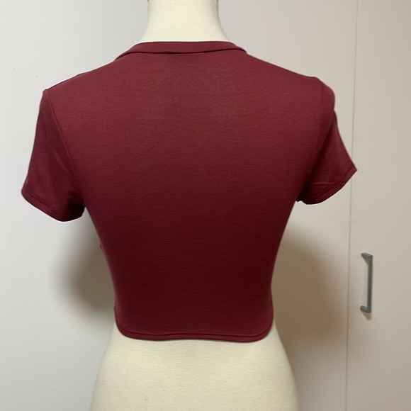 Handkerchief Style Short Sleeve Crop Top * Burgundy *‎ Papermoon * Size Small - Picture 4 of 14